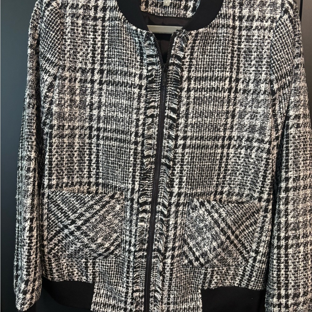 Karl Lagerfeld Black and White Checkered Bomber Jacket